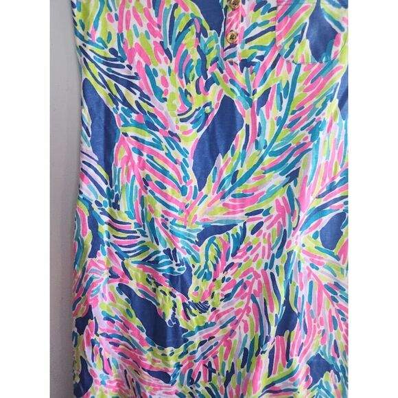 Lilly Pulitzer "Palmira" Pink Blue Palm Reader Pasley Cotton V-Neck Dress sz XS - Picture 4 of 11